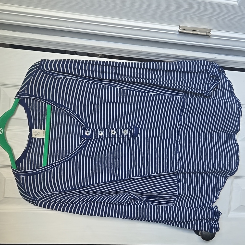 We The Free XS Navy and White Striped Top Casual Lounge Oversized Cotton Linen
